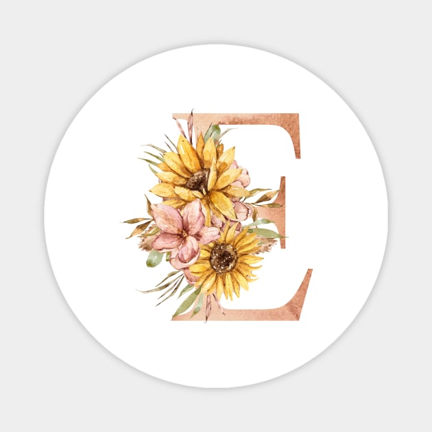 Watercolor sunflower floral  wedding monogram, E letter illustration Magnet by tiana geo